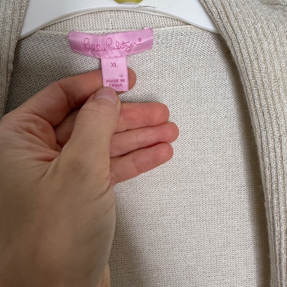 H15 Lilly Pulitzer Abelle Cardigan Gold Metallic Draped Waterfall Open Front XL - Picture 5 of 7